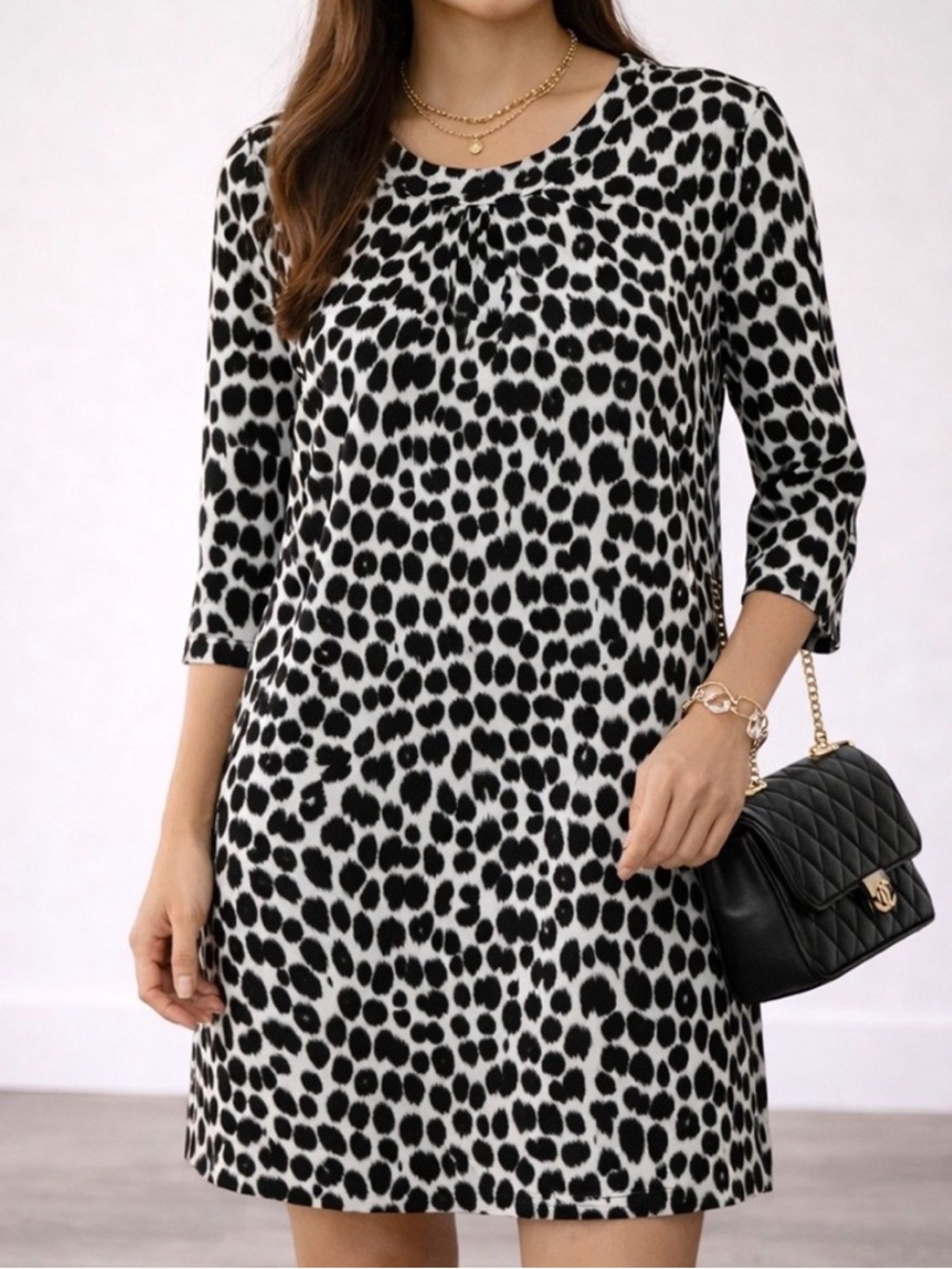 kate spade Black and Cream Leopard Print Shift Dress Sz 8